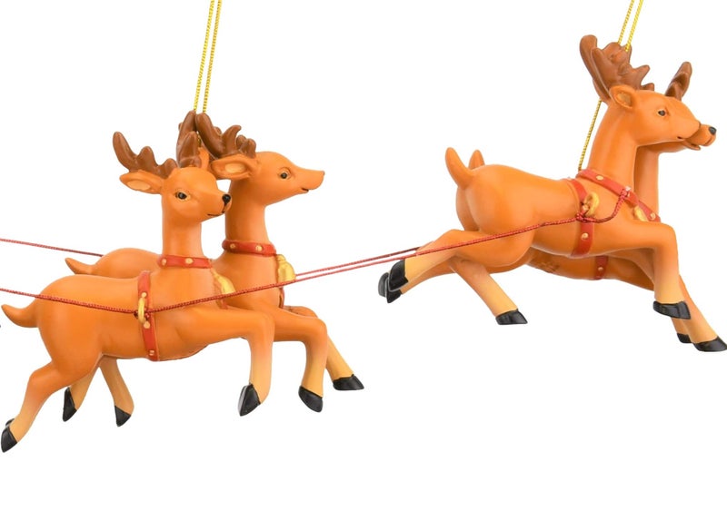 Tree Buddees Large 5 Piece Hand Painted Full Santa's Sleigh and 8 Reindeer Christmas Ornaments Set - 17.5 Inches Long - Image 5